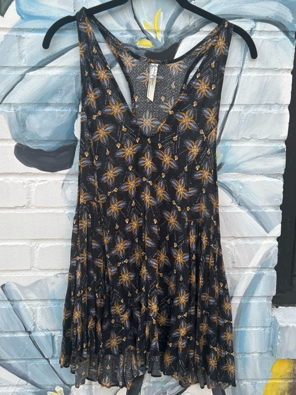 Madewell Black Mini Dress with Gold Floral Print